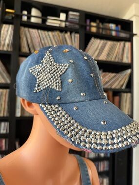 Denim Crystal Star Baseball Cap - Blue
